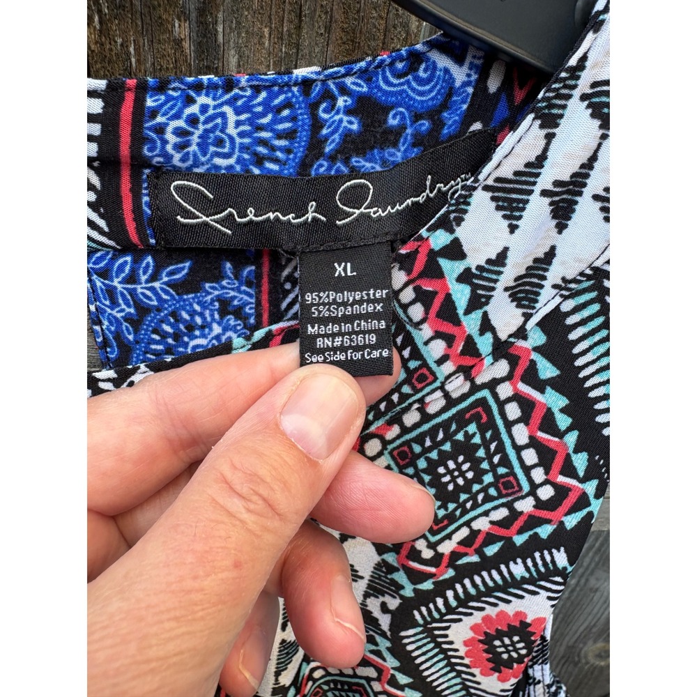 French Laundry Womens XL Blue Red Boho Geometric Paisley Sleeveless Maxi Dress - Picture 2 of 5